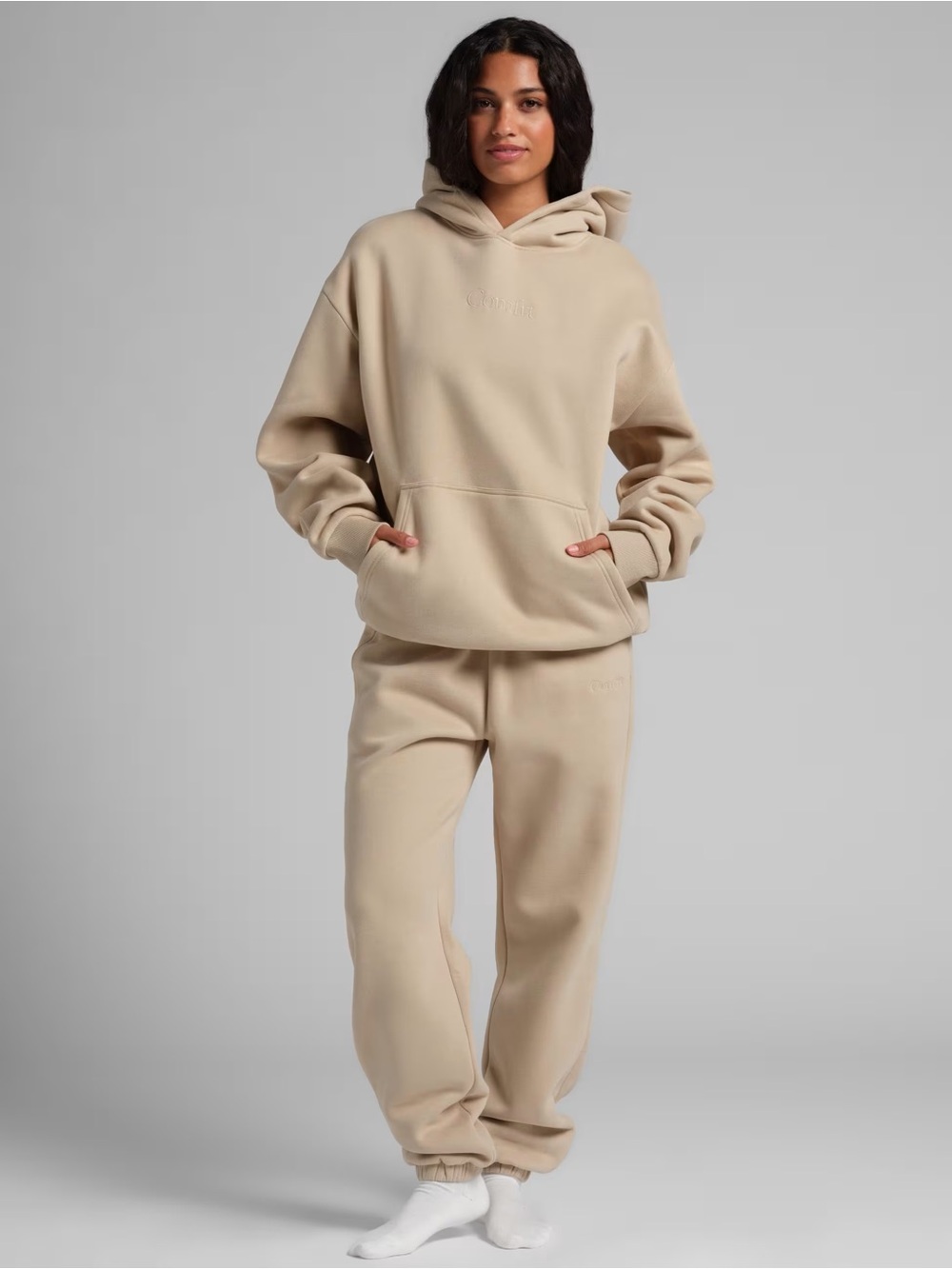 Relaxed Drawstring Sweatpants in Beige